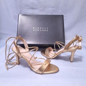 Barneys New York Shelia Lace Up Sandals Gold Metallic Leather Heels Sz 6 Strappy